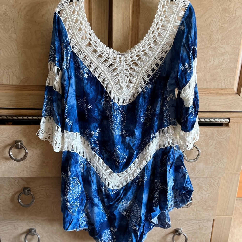Blue and White Women's Swim Coverup